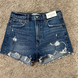 Abercrombie & Fitch The Mom High Rise Dark Blue Jean Shorts